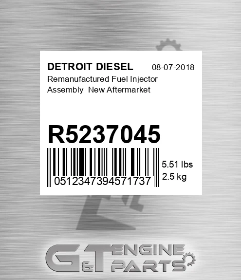 R5237045 Remanufactured Fuel Injector Assembly New Aftermarket