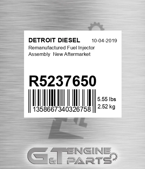 R5237650 Remanufactured Fuel Injector Assembly New Aftermarket