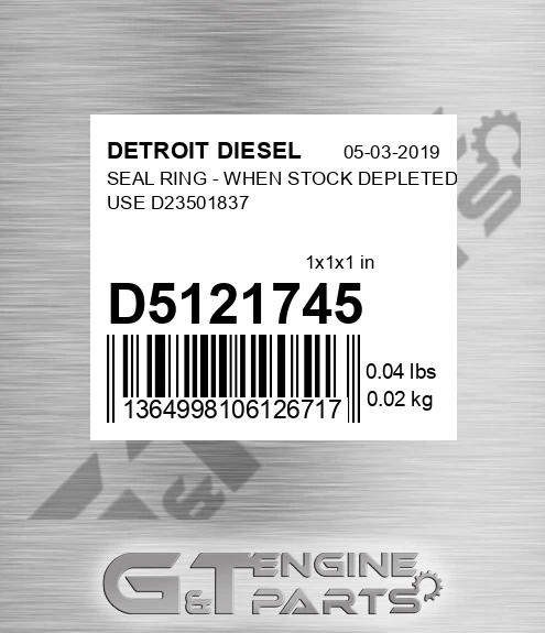 d5121745 SEAL RING - WHEN STOCK DEPLETED USE D23501837