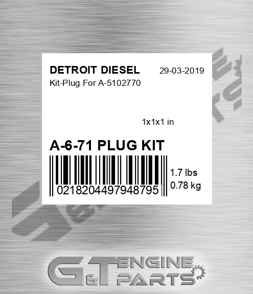 A-6-71 PLUG KIT Kit-Plug For A-5102770