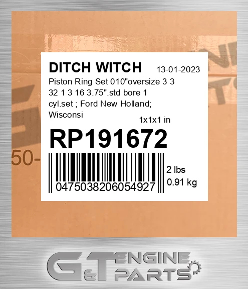 RP191672 Piston Ring Set 010"oversize 3 3 32 1 3 16 3.75".std bore 1 cyl.set ; Ford New Holland; Wisconsin