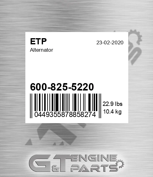 600-825-5220 Alternator for ETP