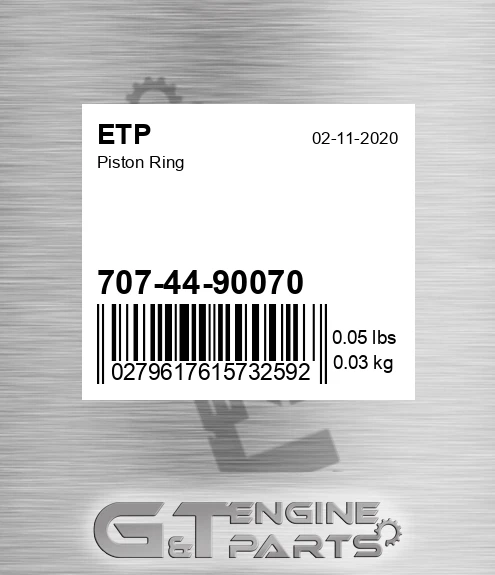 707-44-90070 Piston Ring made to fit ETP | Price: $63.49.