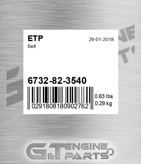 6732-82-3540 Belt ETP | SAME AS KOMATSU LTD. WARRANTY | Price: $58.25