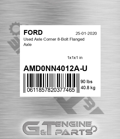 AMD0NN4012A-U Used Axle Corner 8-Bolt Flanged Axle