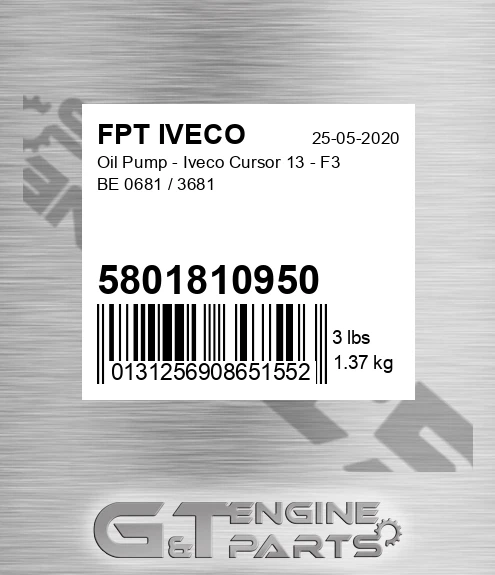 5801810950 Oil Pump - Iveco Cursor 13 - F3 BE 0681 / 3681