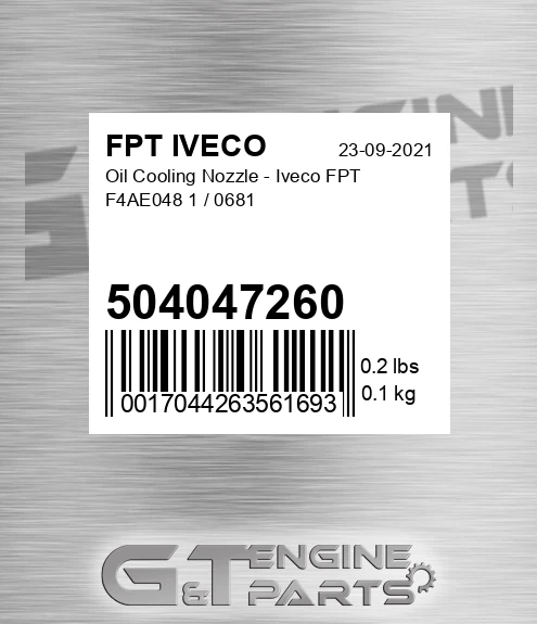 504047260 Oil Cooling Nozzle - Iveco FPT F4AE048 1 / 0681