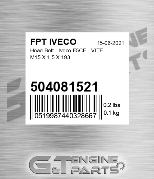 504081521 Head Bolt - Iveco F5CE - VITE M15 X 1,5 X 193