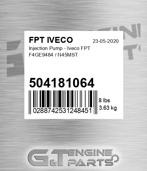 504181064 Injection Pump - Iveco FPT F4GE9484 / N45MST