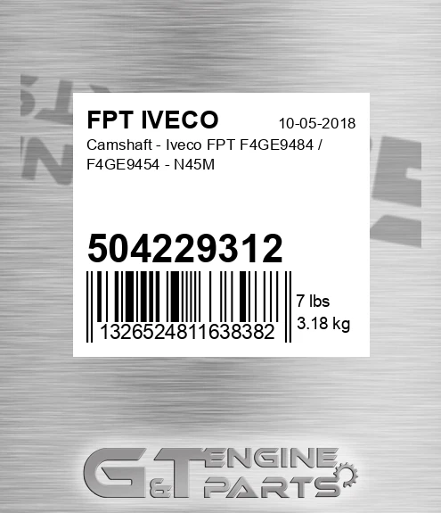 504229312 Camshaft - Iveco FPT F4GE9484 / F4GE9454 - N45M