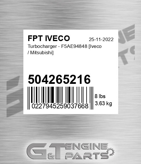 504265216 Turbocharger - F5AE94848 [Iveco / Mitsubishi]