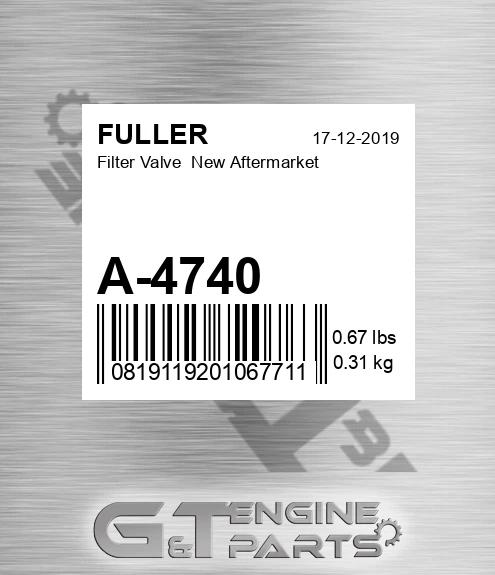A-4740 Filter Valve New Aftermarket