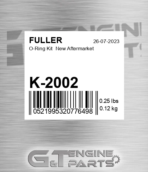 K-2002 O-Ring Kit New Aftermarket