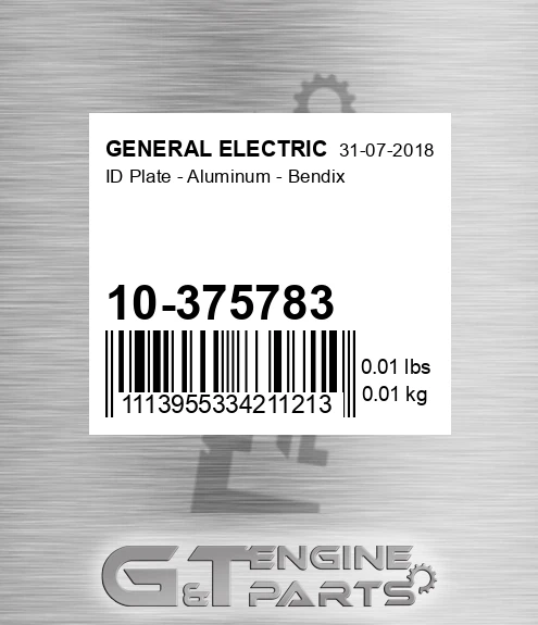 10-375783 ID Plate - Aluminum - Bendix