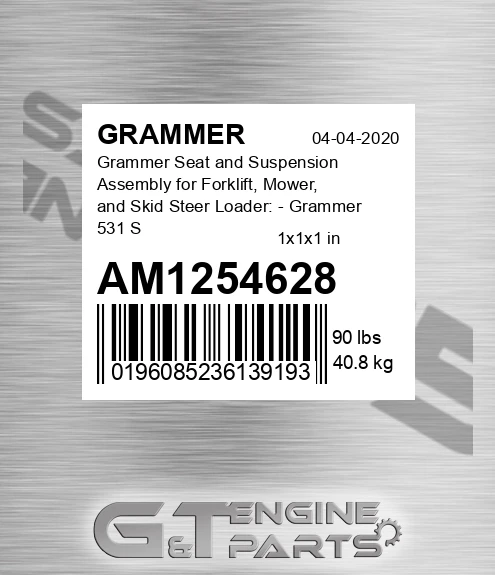 AM1254628 Grammer Seat and Suspension Assembly for Forklift, Mower, and Skid Steer Loader: - Grammer 531 Seat - Grammer MSG65 Low-Profile Mechanical Suspension