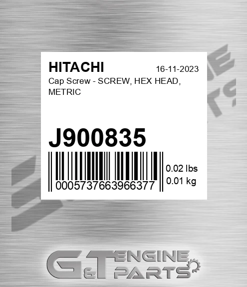 J900835 Cap Screw - SCREW, HEX HEAD, METRIC