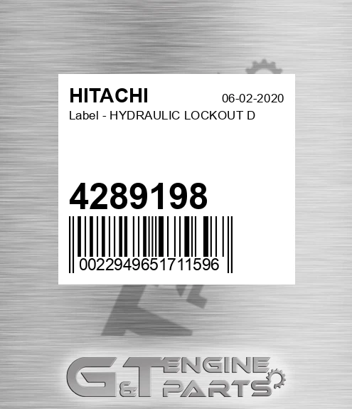 4289198 Label - HYDRAULIC LOCKOUT D