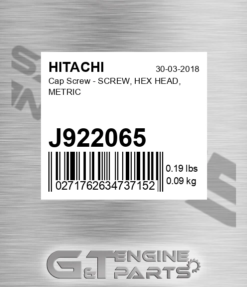 J922065 Cap Screw - SCREW, HEX HEAD, METRIC