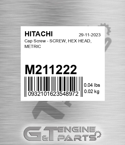 M211222 Cap Screw - SCREW, HEX HEAD, METRIC