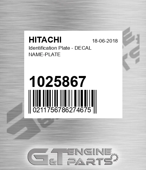 1025867 Identification Plate - DECAL NAME-PLATE