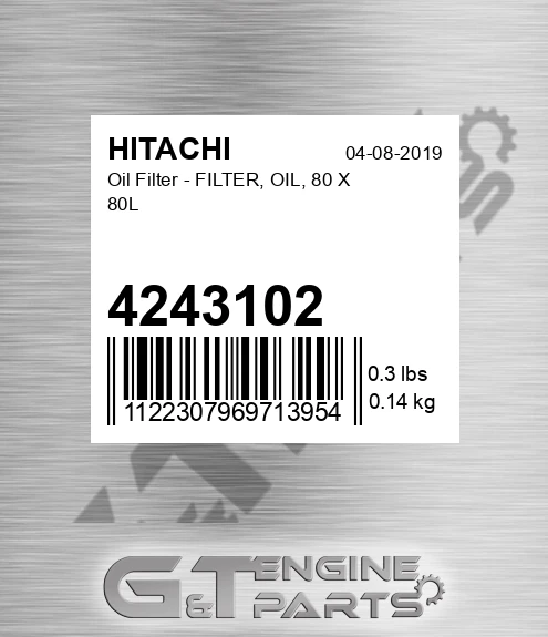 4243102 Oil Filter - FILTER, OIL, 80 X 80L