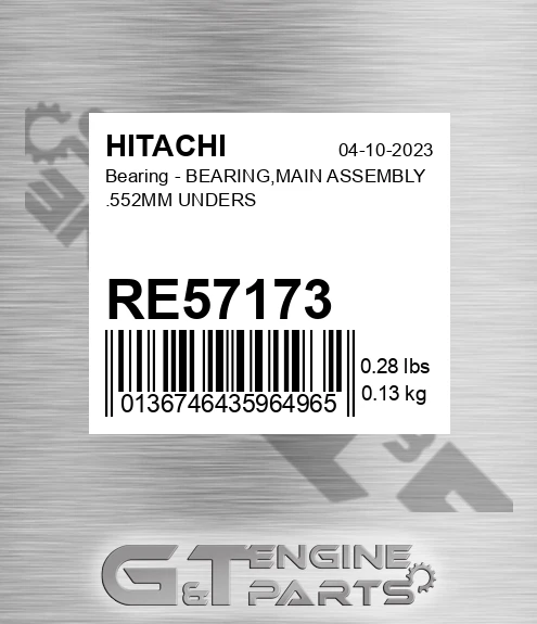 RE57173 Bearing - BEARING,MAIN ASSEMBLY .552MM UNDERS