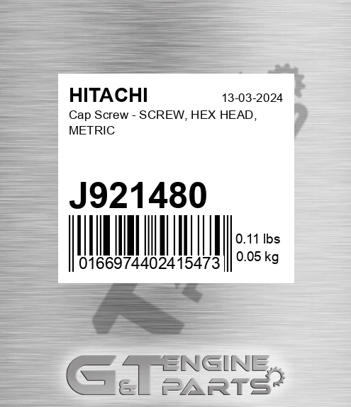 J921480 Cap Screw - SCREW, HEX HEAD, METRIC