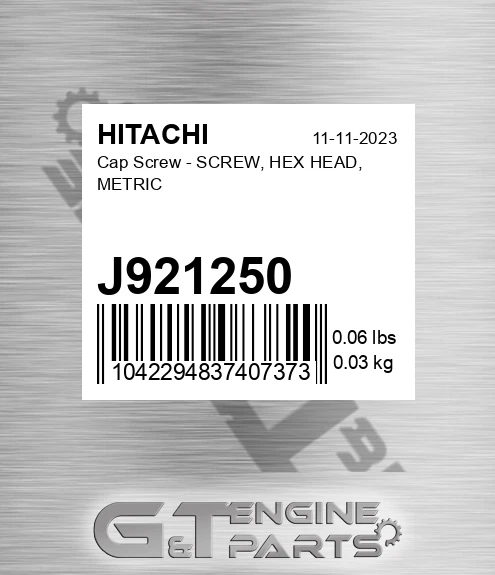 J921250 Cap Screw - SCREW, HEX HEAD, METRIC
