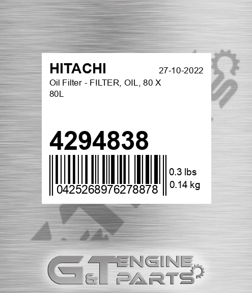 4294838 Oil Filter - FILTER, OIL, 80 X 80L