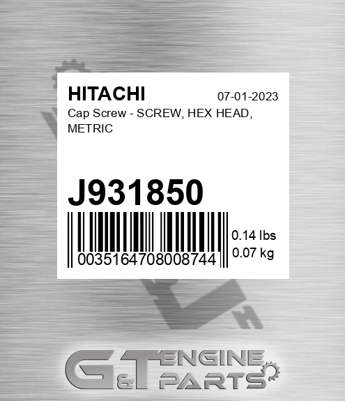 J931850 Cap Screw - SCREW, HEX HEAD, METRIC