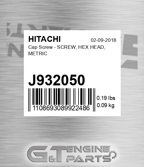 J932050 Cap Screw - SCREW, HEX HEAD, METRIC