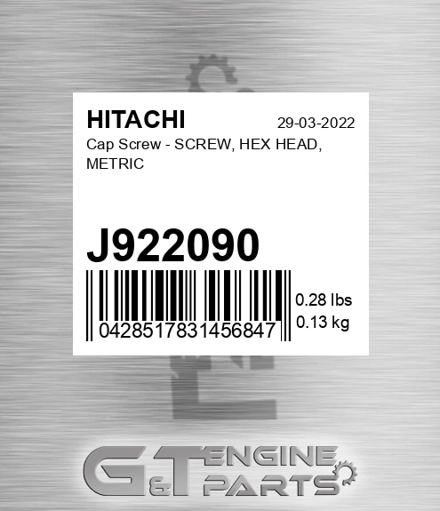 J922090 Cap Screw - SCREW, HEX HEAD, METRIC