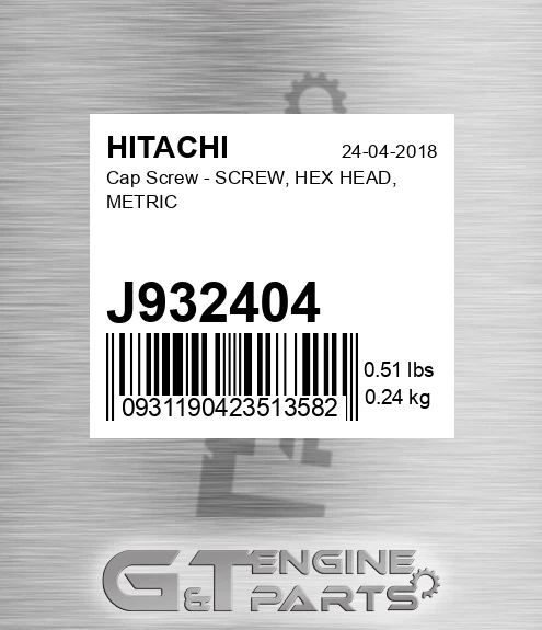 J932404 Cap Screw - SCREW, HEX HEAD, METRIC
