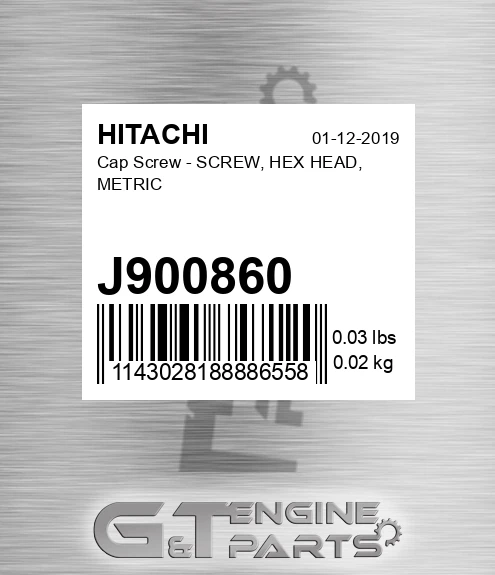 J900860 Cap Screw - SCREW, HEX HEAD, METRIC