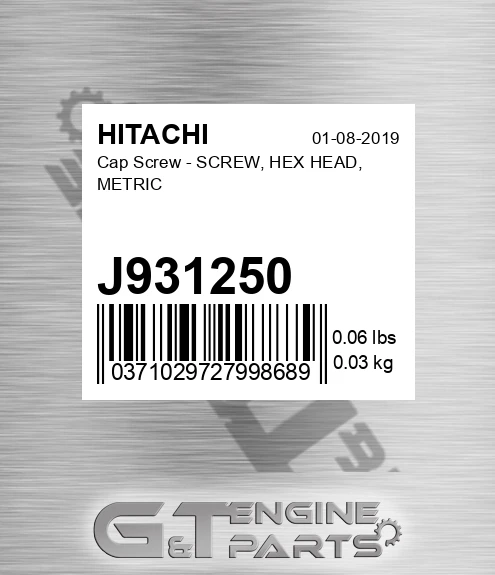 J931250 Cap Screw - SCREW, HEX HEAD, METRIC