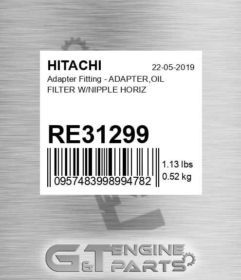 RE31299 Adapter Fitting - ADAPTER,OIL FILTER W/NIPPLE HORIZ