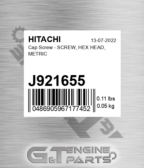 J921655 Cap Screw - SCREW, HEX HEAD, METRIC
