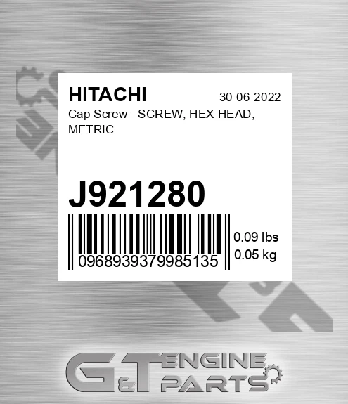J921280 Cap Screw - SCREW, HEX HEAD, METRIC