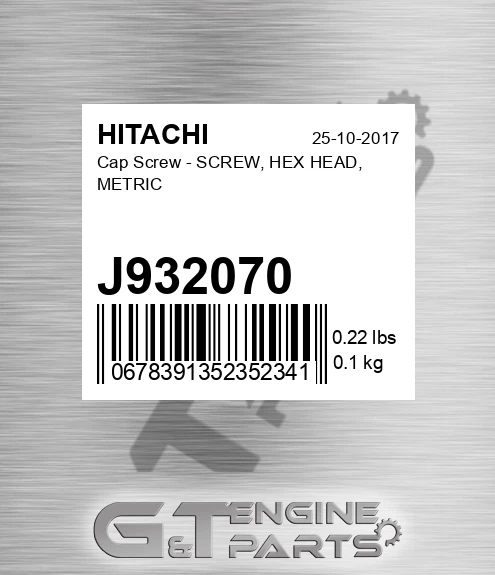 J932070 Cap Screw - SCREW, HEX HEAD, METRIC