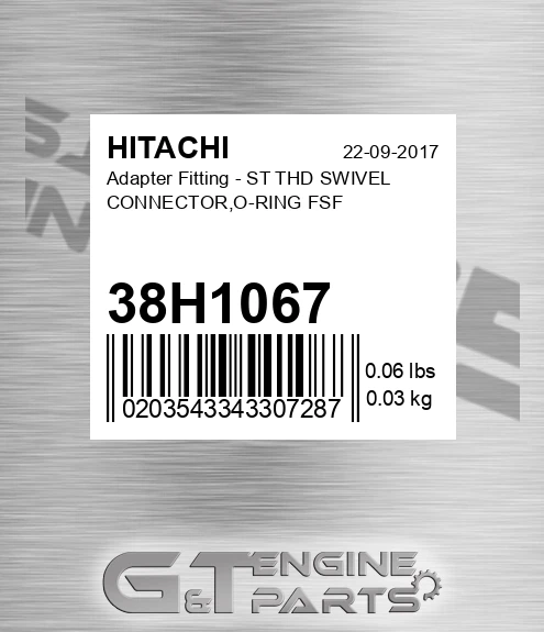 38H1067 Adapter Fitting - ST THD SWIVEL CONNECTOR,O-RING FSF