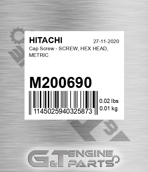 M200690 Cap Screw - SCREW, HEX HEAD, METRIC