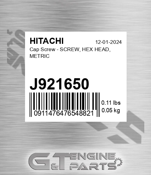 J921650 Cap Screw - SCREW, HEX HEAD, METRIC