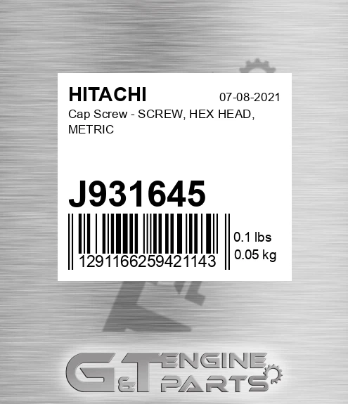 J931645 Cap Screw - SCREW, HEX HEAD, METRIC