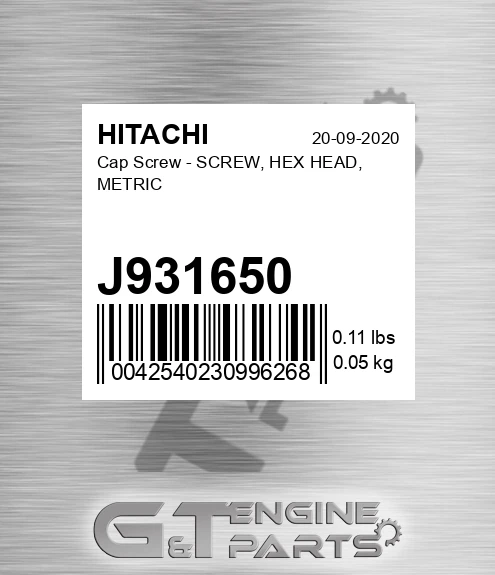 J931650 Cap Screw - SCREW, HEX HEAD, METRIC