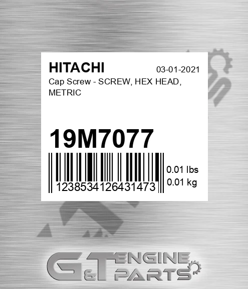 19M7077 Cap Screw - SCREW, HEX HEAD, METRIC