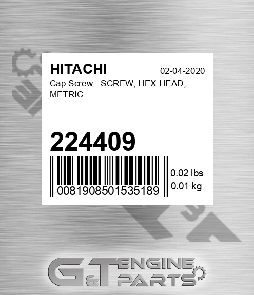 224409 Cap Screw - SCREW, HEX HEAD, METRIC