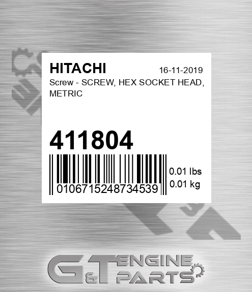 411804 Screw - SCREW, HEX SOCKET HEAD, METRIC