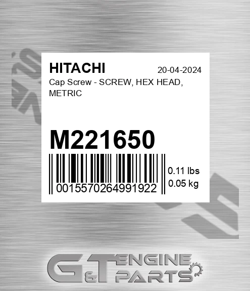 M221650 Cap Screw - SCREW, HEX HEAD, METRIC