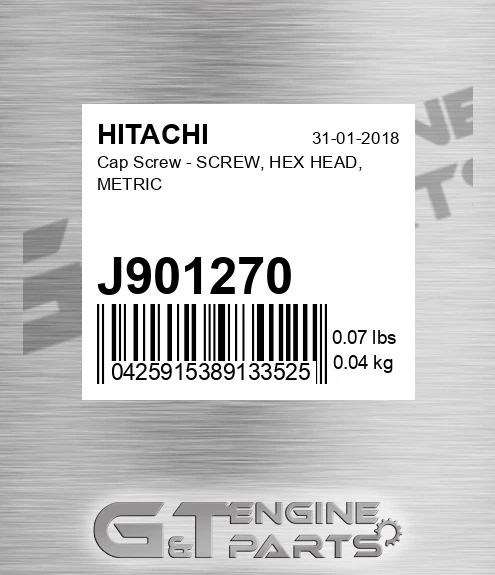 J901270 Cap Screw - SCREW, HEX HEAD, METRIC