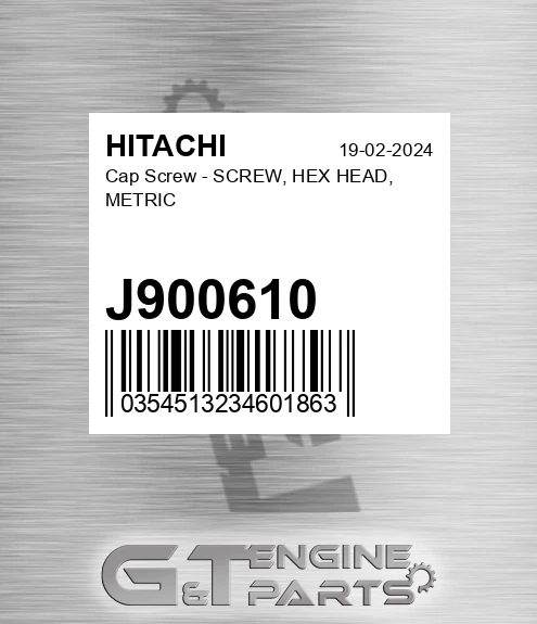 J900610 Cap Screw - SCREW, HEX HEAD, METRIC